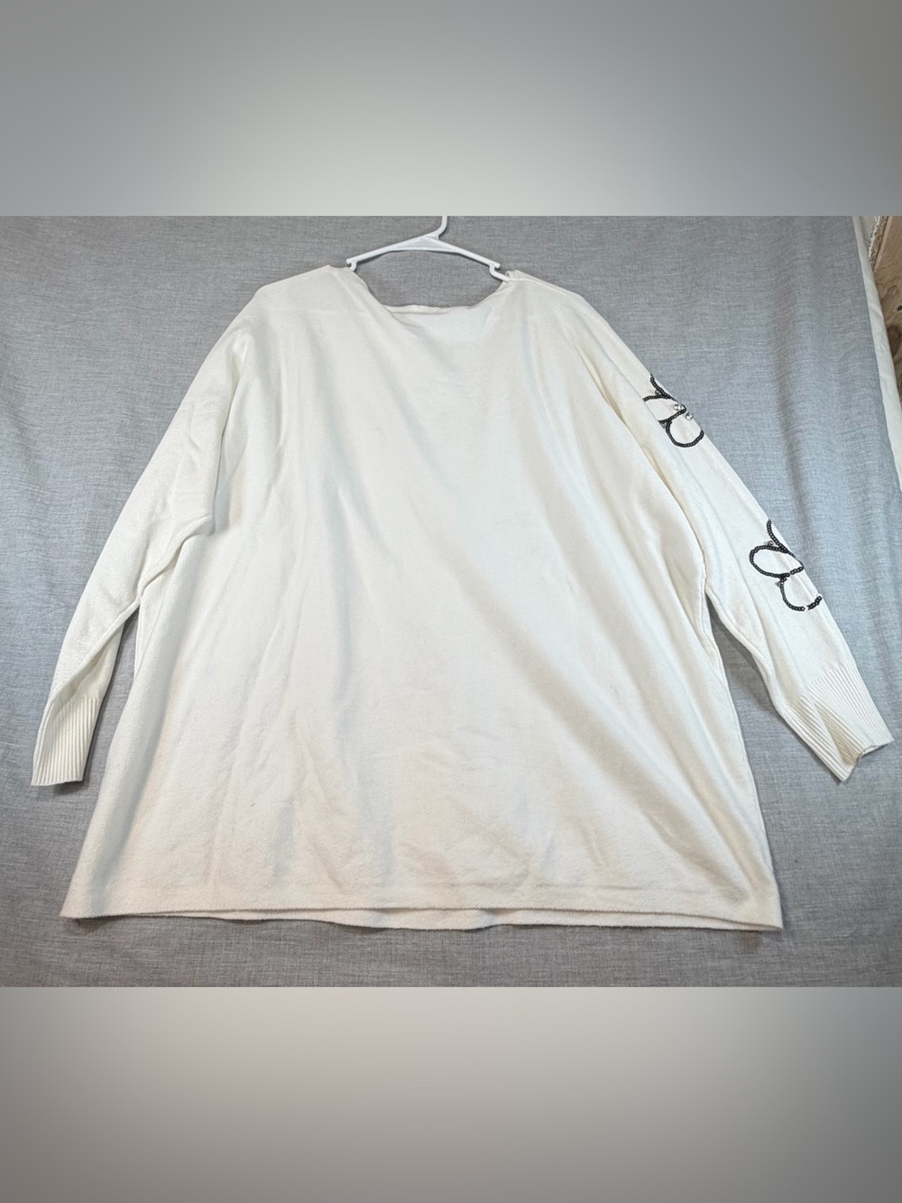 LIV Milano White Sweater with Black Sequin Floral Appliqués - Picture 2 of 7